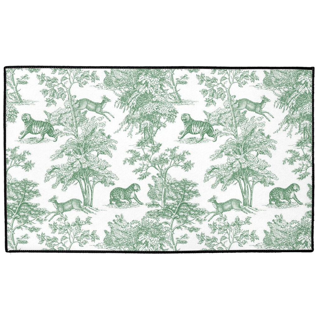 Chinoiserie Indoor/Outdoor Floor Mat Green Toile de Jouy Tiger