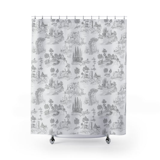 Vintage Toile de Jouy Light Grey Shower Curtain