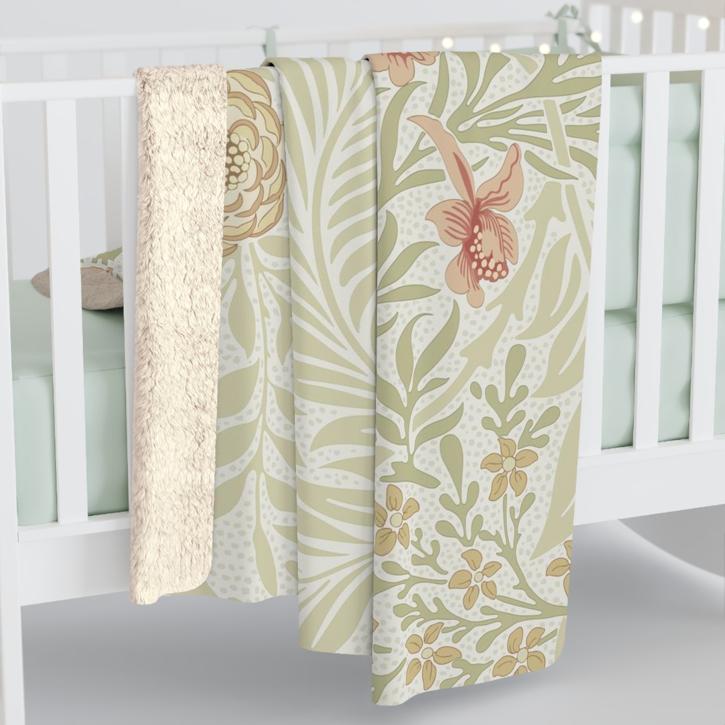 William Morris Larkspur Green Fleece Lined Blanket