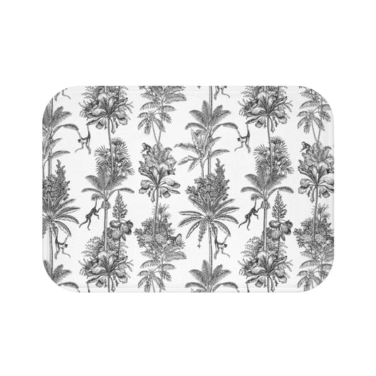 Toile de Jouy Bath Mat Black Monkey Jungle