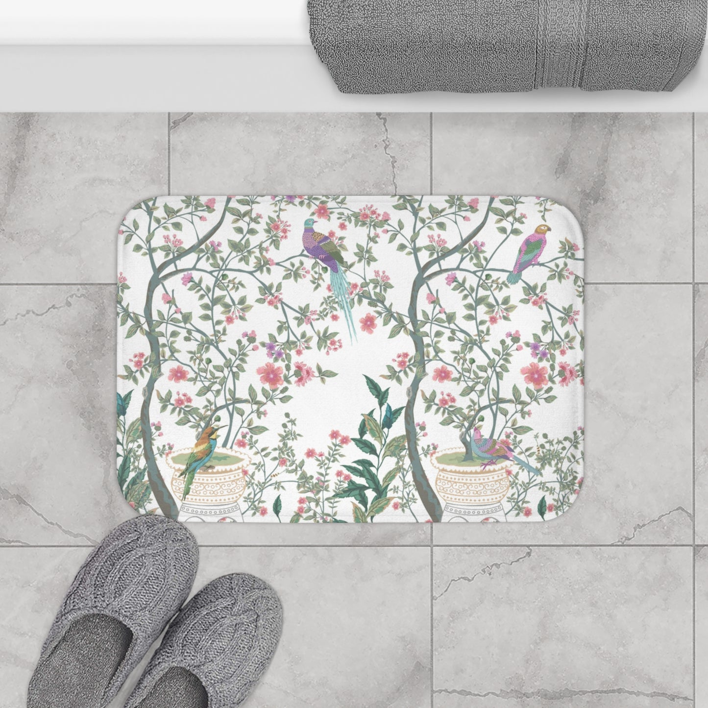 Chinoiserie Bath Mat White Fresco