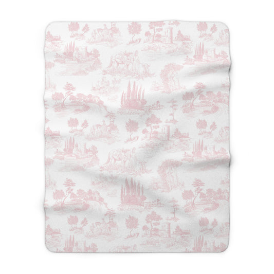 Light Pink Toile de Jouy Fleece Lined Blanket
