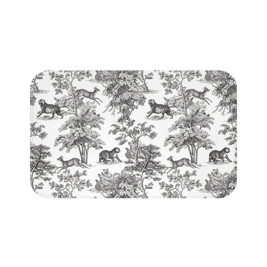 Chinoiserie Bath Mat Exotic Tiger Jungle Black