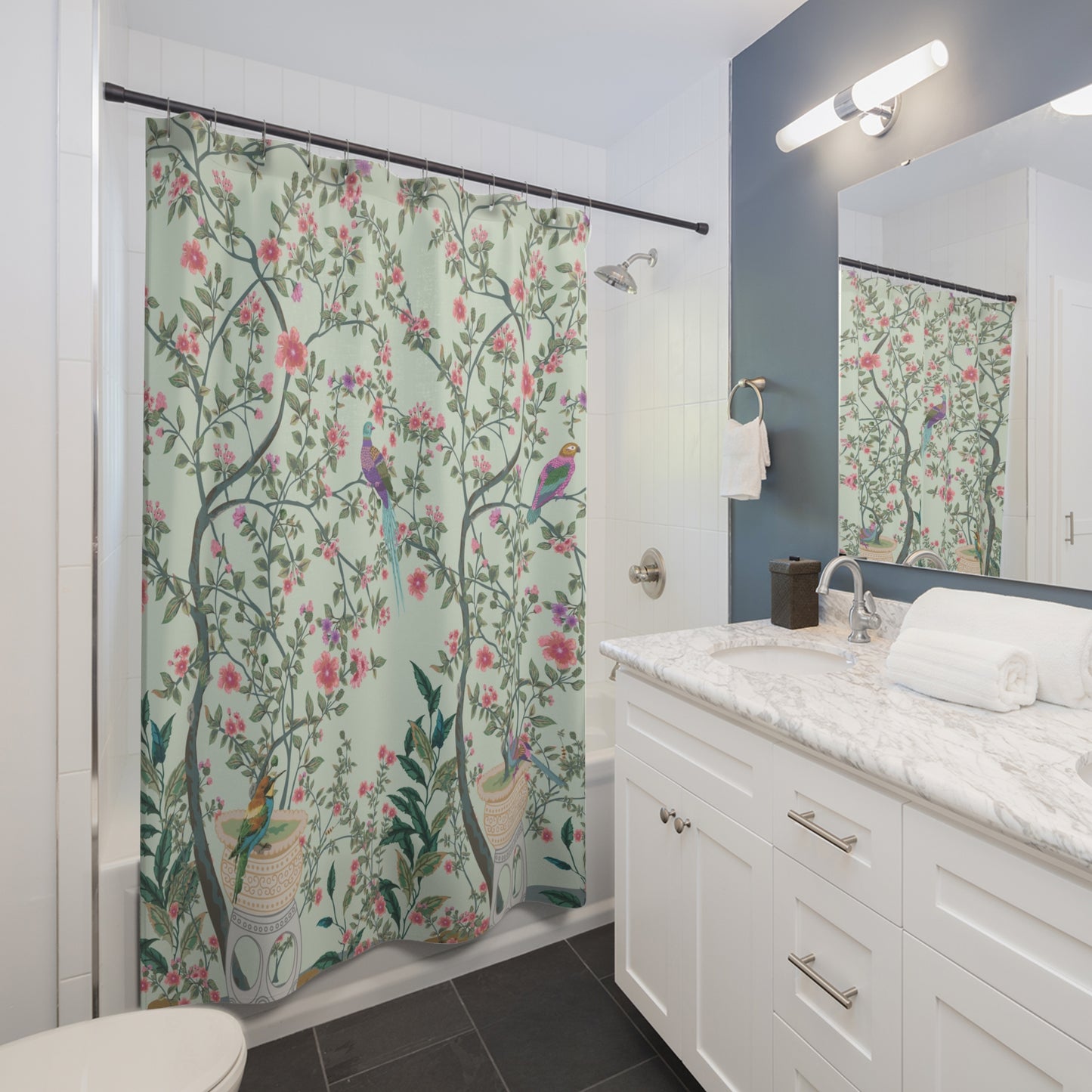 Chinoiserie Mint Green Shower Curtain