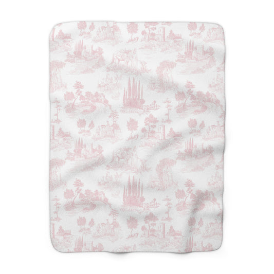 Light Pink Toile de Jouy Fleece Lined Blanket