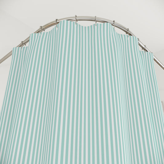 Seersucker Stripe Shower Curtain Aqua Mint & White