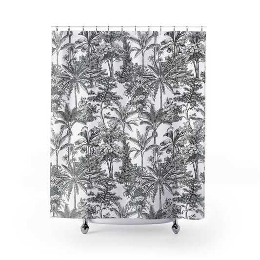 Black Jungle Leaves Shower Curtain