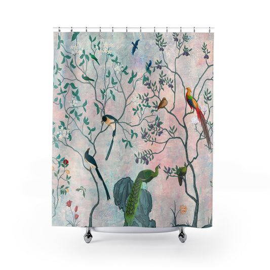 Chinoiserie Aqua Blush Oriental Shower Curtain