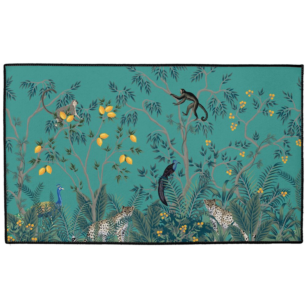 Chinoiserie Jungle Indoor/Outdoor Floor Mat Teal Green