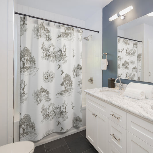 Soft Black Toile de Jouy Shower Curtain