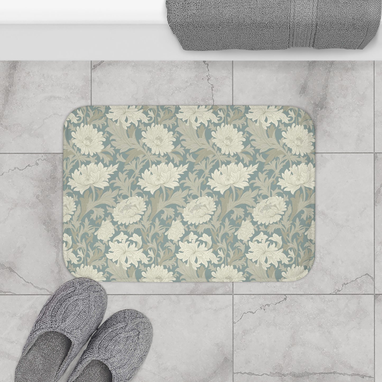 William Morris Bath Mat Chrysanthemum Misty Gray