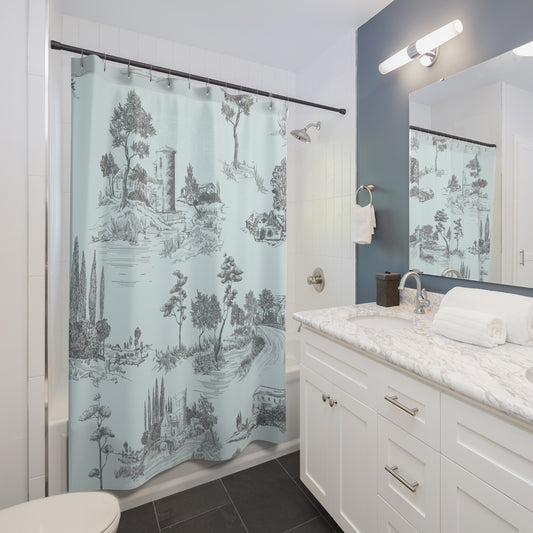 Light Blue Toile de Jouy Shower Curtain