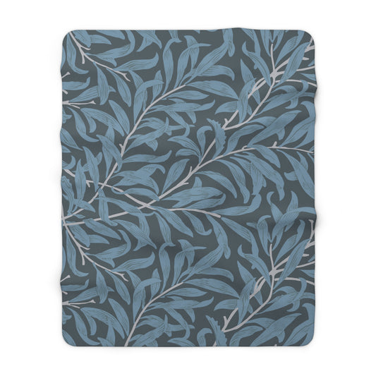 William Morris Blue Willow Bough Fleece Lined Blanket