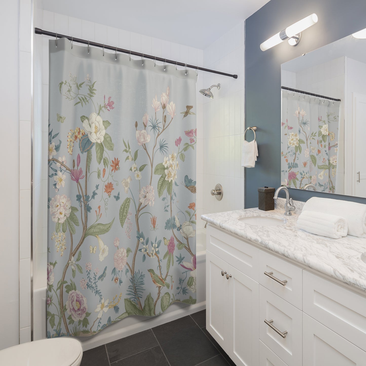 Chinoiserie Fresco Floral Light Blue Shower Curtain