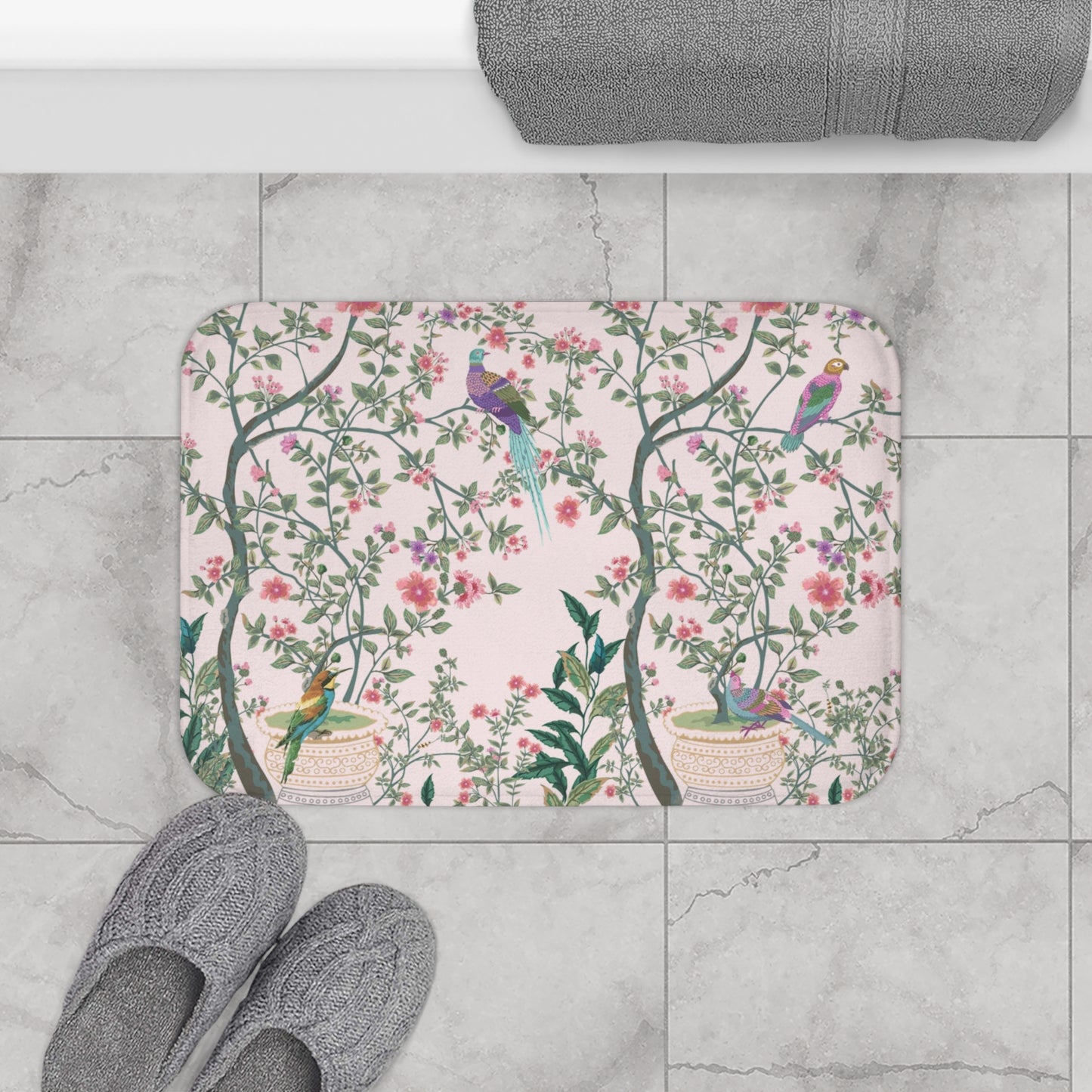 Chinoiserie Bath Mat Light Pink Fresco