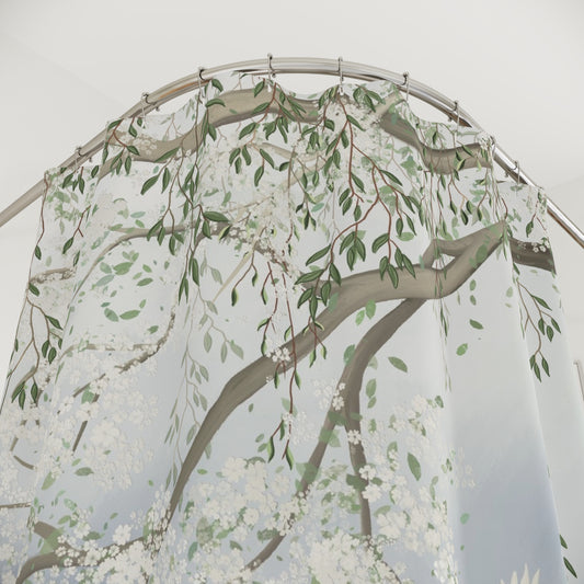 Chinoiserie Shower Curtain Misty Cherry Blossom