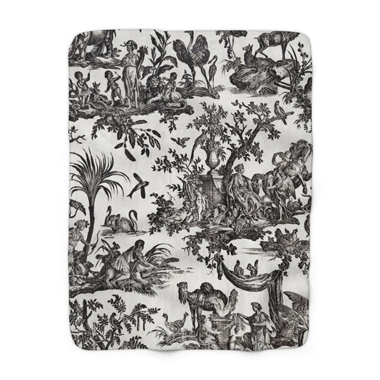 Antique Toile de Jouy Fleece Lined Blanket