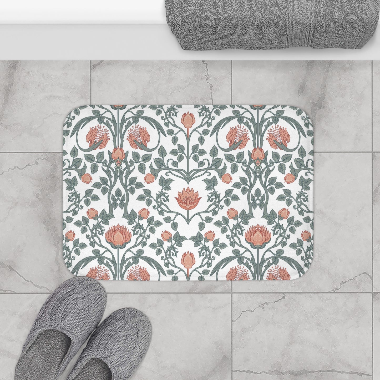 William Morris Bath Mat Art Nouveau Peach Green