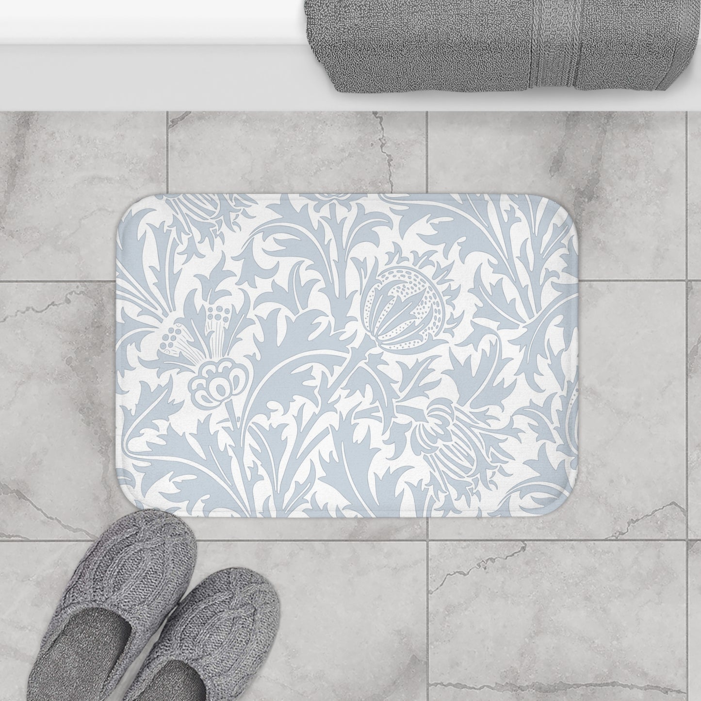 William Morris Bath Mat Thistle Silver Blue Gray