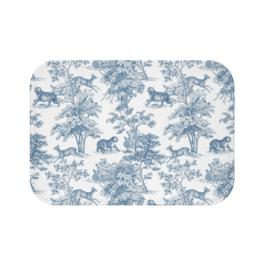 Chinoiserie Bath Mat Exotic Tiger Jungle Blue