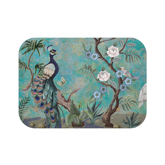 Chinoiserie Bath Mat Blue Peacock