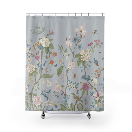 Chinoiserie Fresco Floral Light Blue Shower Curtain