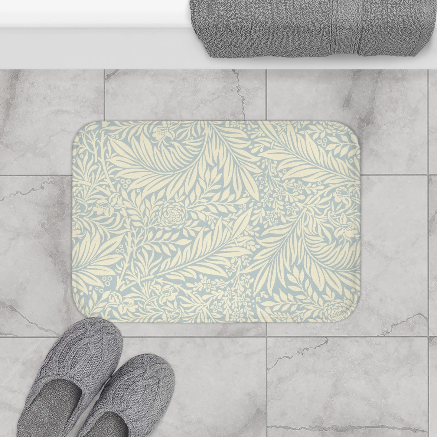 William Morris Bath Mat Larkspur Soft Blue Cream