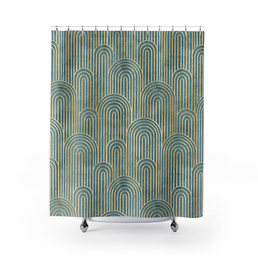 Art Deco Gatsby Shower Curtain Sage Green & Gold