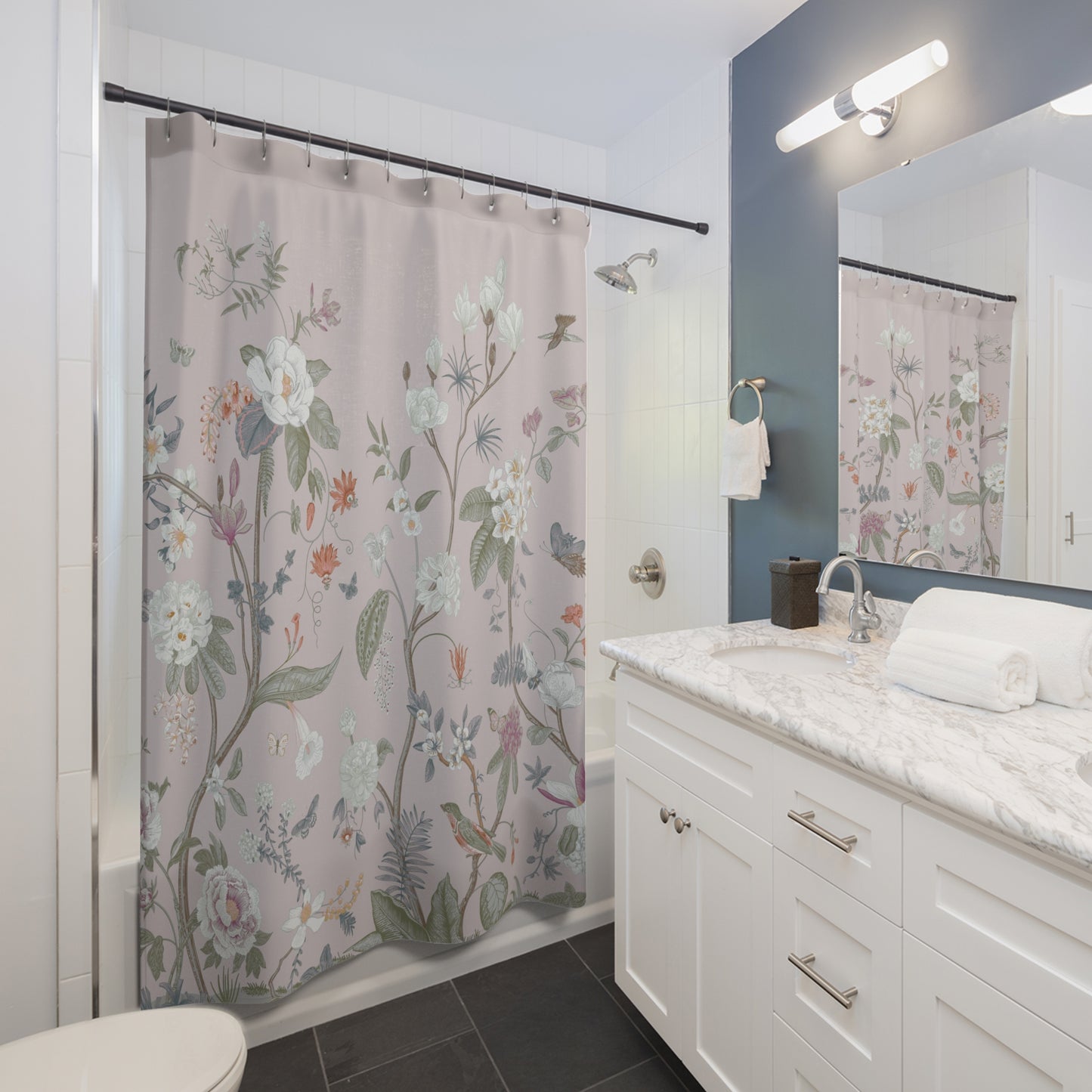 Chinoiserie Fresco Floral Light Rose Shower Curtain