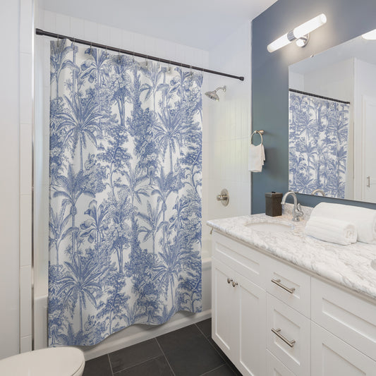 Blue Jungle Leaves Shower Curtain