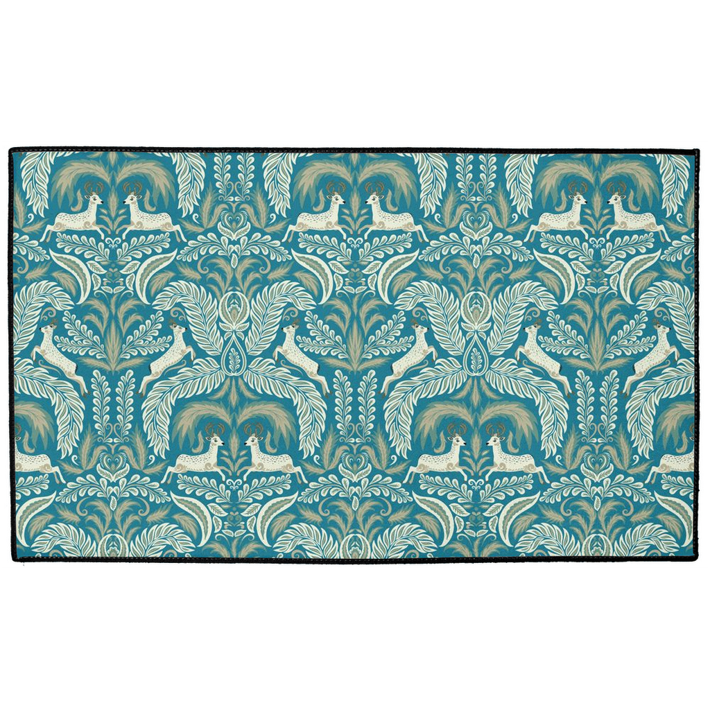 Magical Woodland Deer Indoor/Outdoor Floor Aqua Blue Green