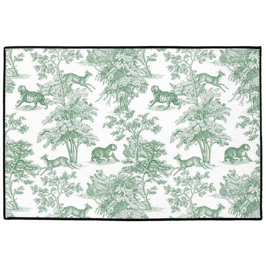 Chinoiserie Indoor/Outdoor Floor Mat Green Toile de Jouy Tiger