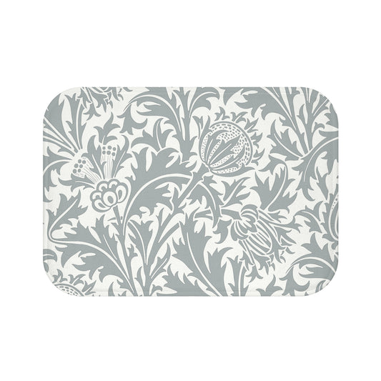 William Morris Bath Mat Thistle Gray White