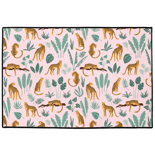 Chinoiserie Cheetah Indoor/Outdoor Floor Mat Baby Pink
