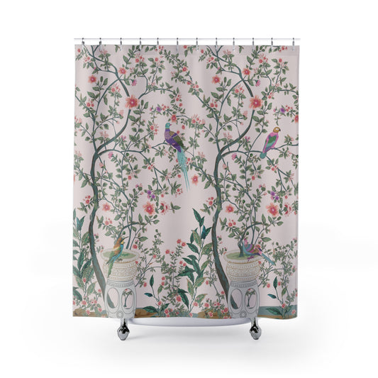 Blush Pink Chinoiserie Garden Shower Curtain