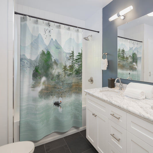 Japanese Misty River Landscape Shower Curtain