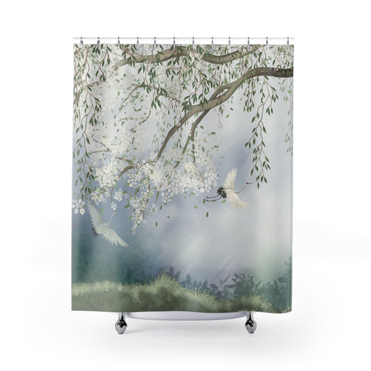 Chinoiserie Shower Curtain Misty Cherry Blossom