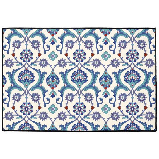 Antalya Ottoman Indoor/Outdoor Floor Mat Blue Cream Arabesque
