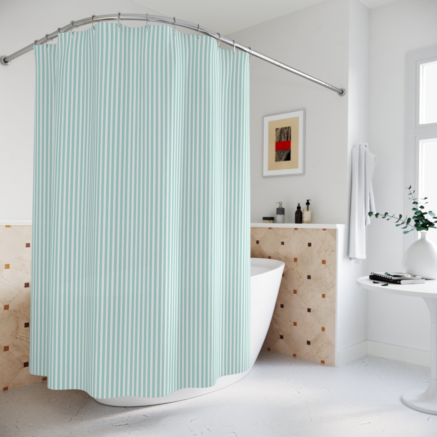 Seersucker Stripe Shower Curtain Aqua Mint & White