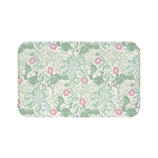 William Morris Bath Mat Seaweed Mint Green & Pink