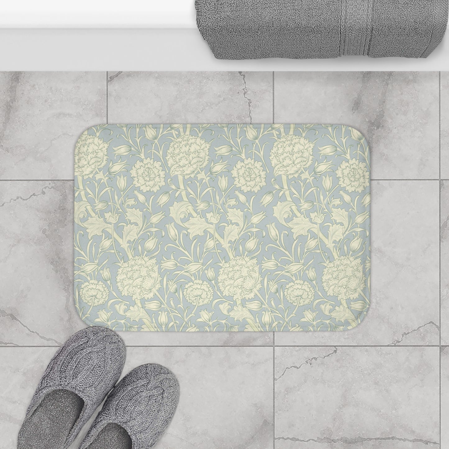 William Morris Bath Mat Pink & Rose Gray Blue