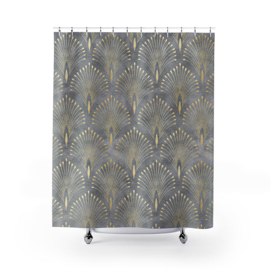 Art Deco Golden Mushroom Shower Curtain