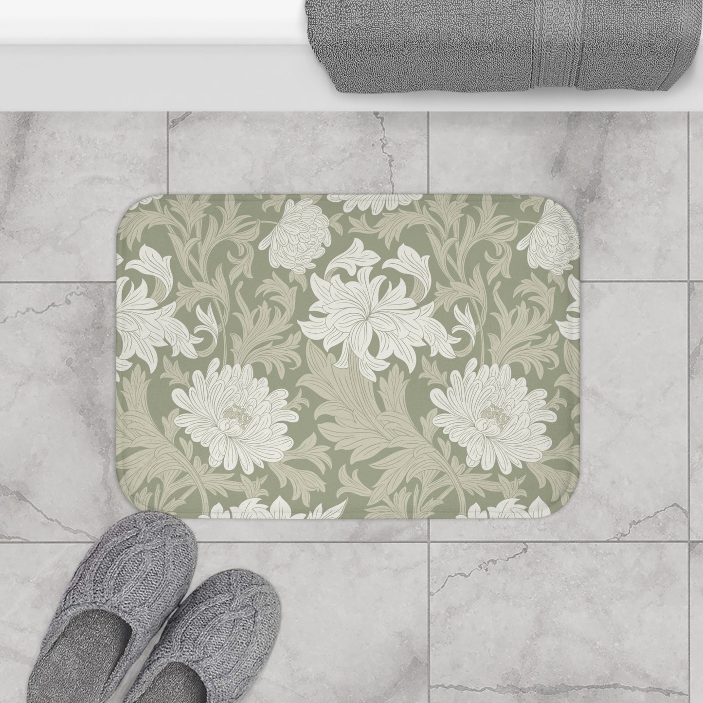 William Morris Bath Mat Chrysanthemum Sage Cream