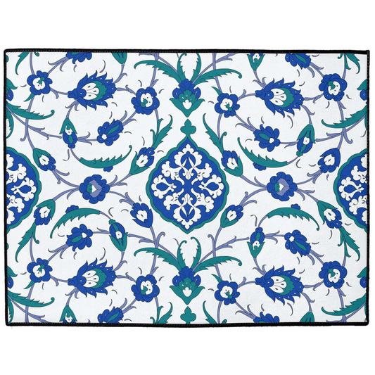 Sofia Ottoman Indoor/Outdoor Floor Mat Green Blue Arabesque