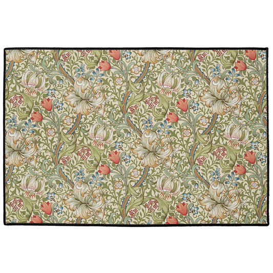 Golden Lily Indoor/Outdoor Floor Mat William Morris Green Gold