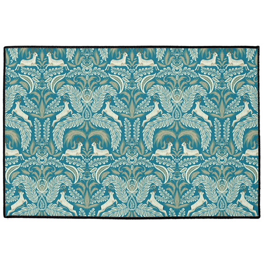 Magical Woodland Deer Indoor/Outdoor Floor Aqua Blue Green