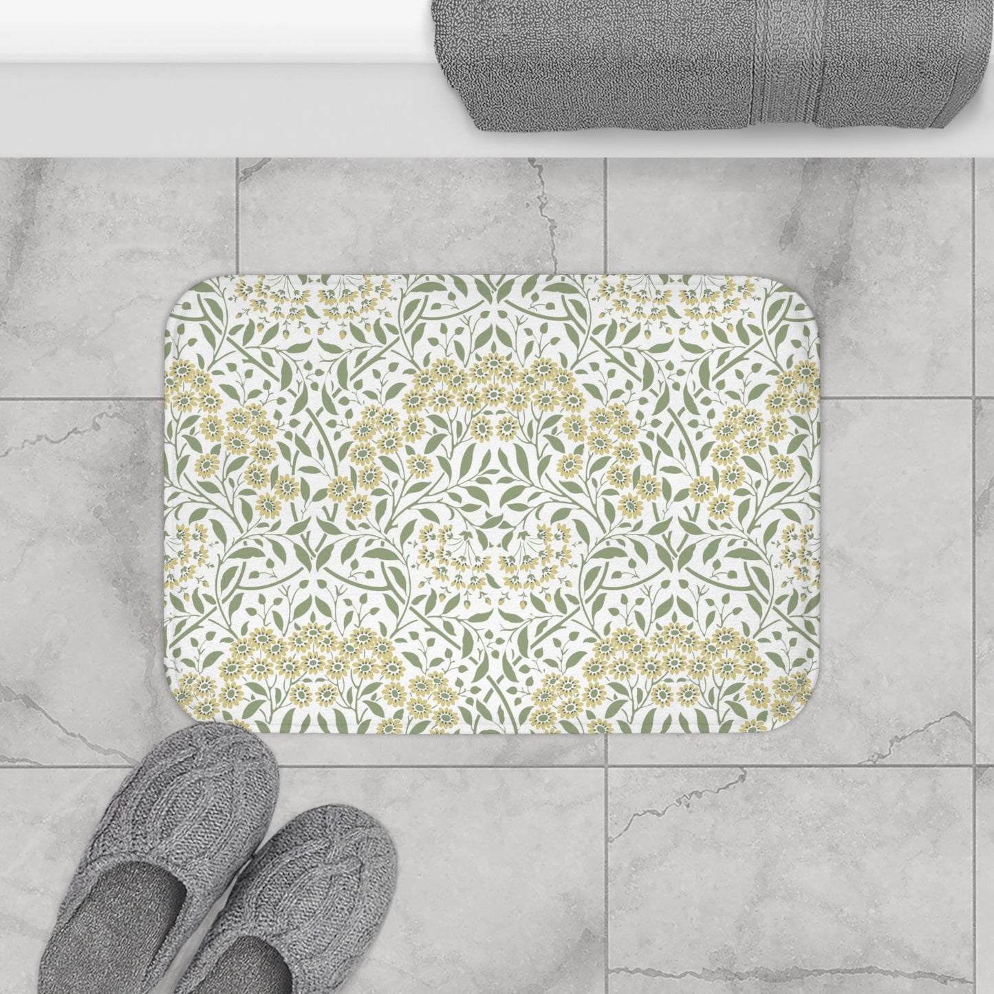 William Morris Bath Mat Floral Yellow Green