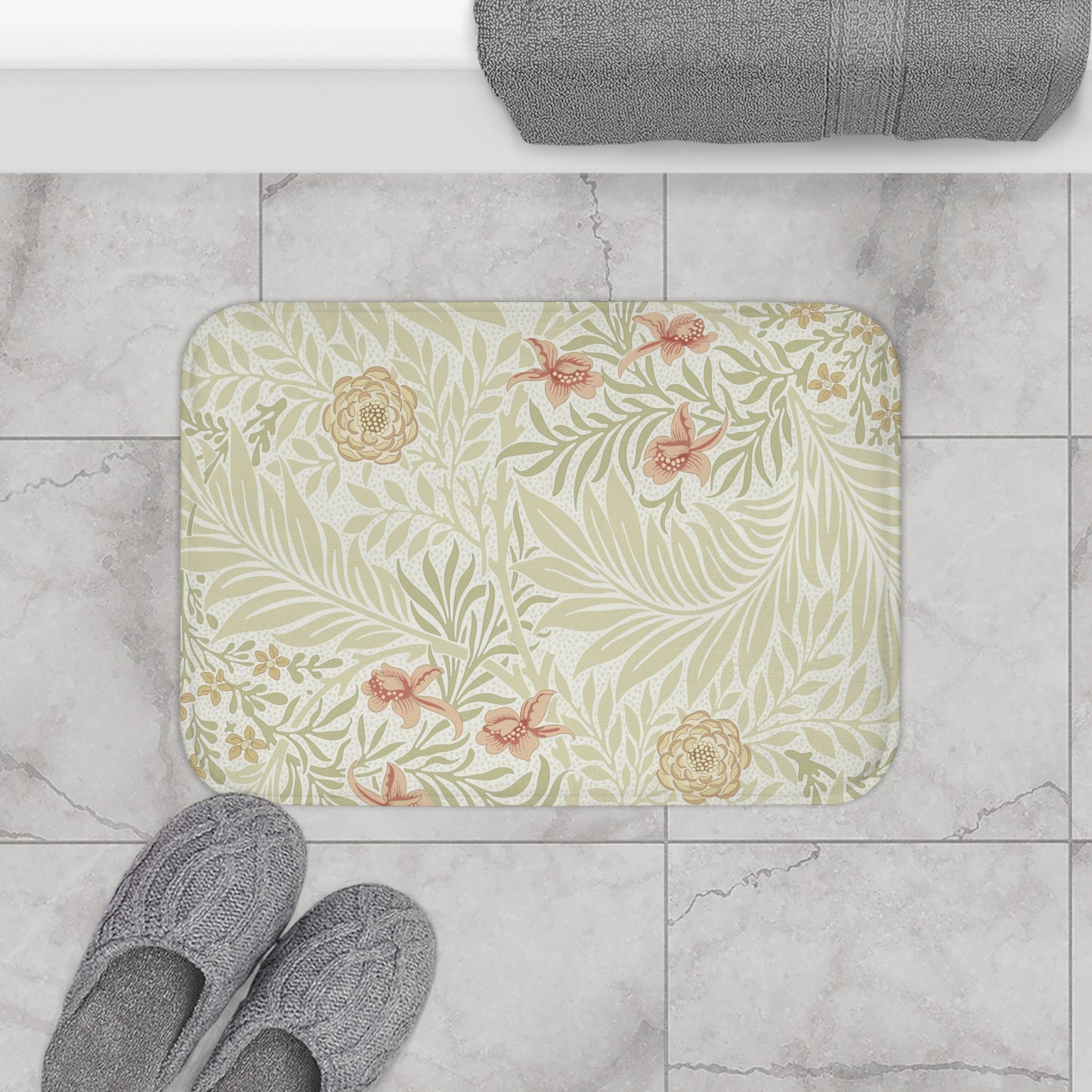 William Morris Bath Mat Soft Green Peach