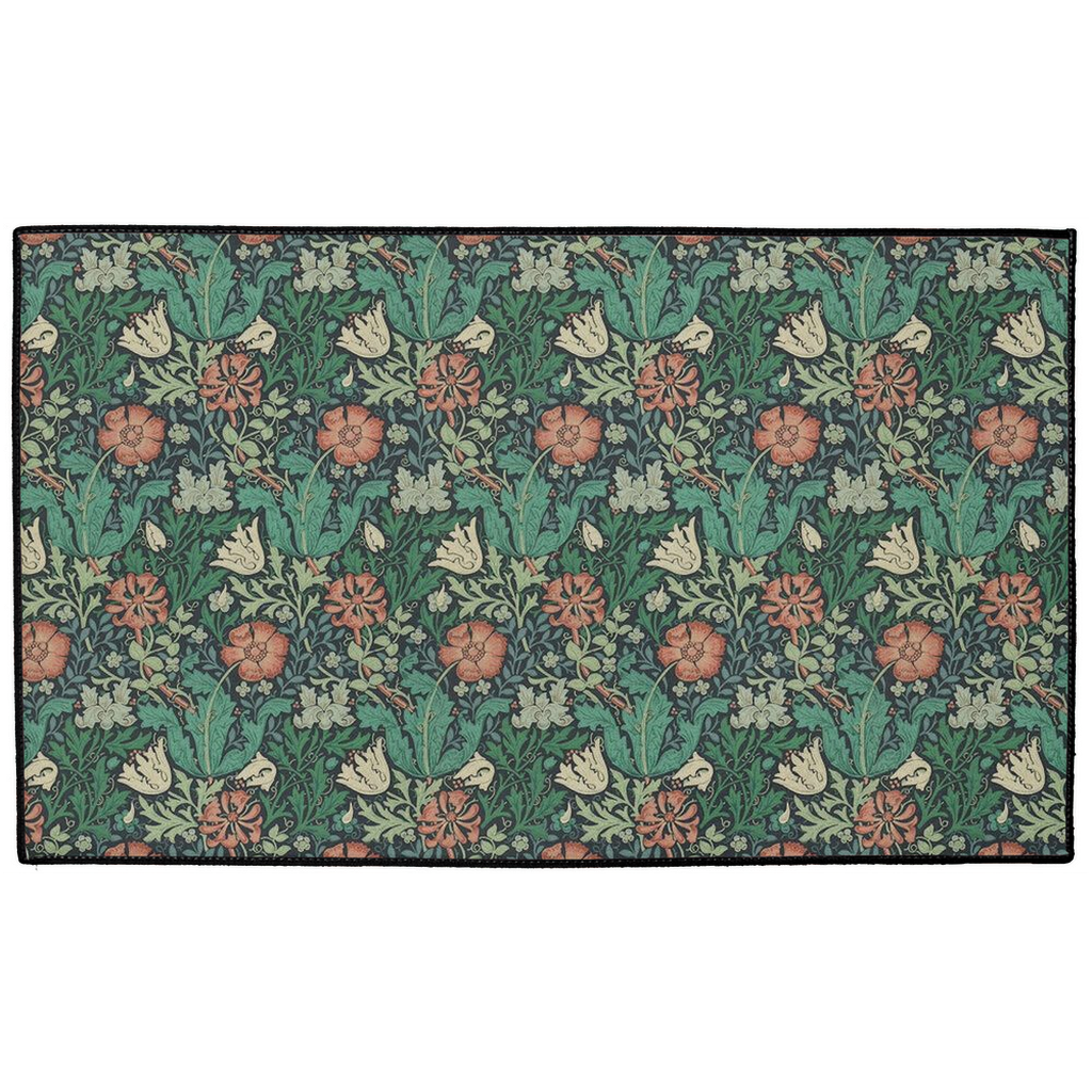 Compton Indoor/Outdoor Floor Mat William Morris Indigo Russet Green