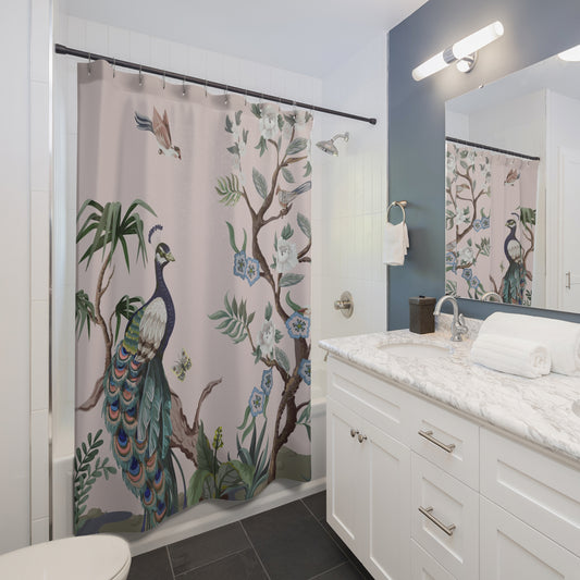 Chinoiserie Blush Pink Peacock Shower Curtain